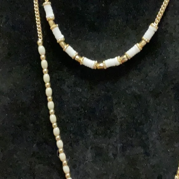 Stella and Dot Gold and White Beaded Necklace - Picture 2 of 5
